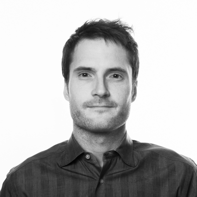 Caleb Merkl in a black-and-white portrait
